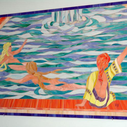 Quadro centrale "Bagni romani" a mosaico