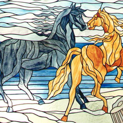 Quadro vetrata  "Cavalli"