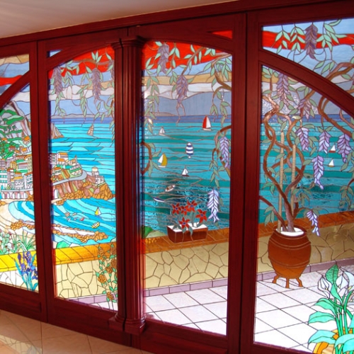 Porte vetrata divisorio due  pannelli fissi e due mobili  " Amalfi "  