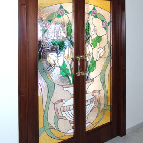 Porta vetrata divisorio  " vaso con calle e rose "