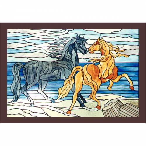 Quadro vetrata divisorio "  coppia cavalli "
