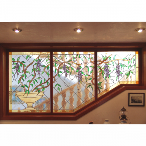 Pannello vetrata divisorio su scala  " Glicine "