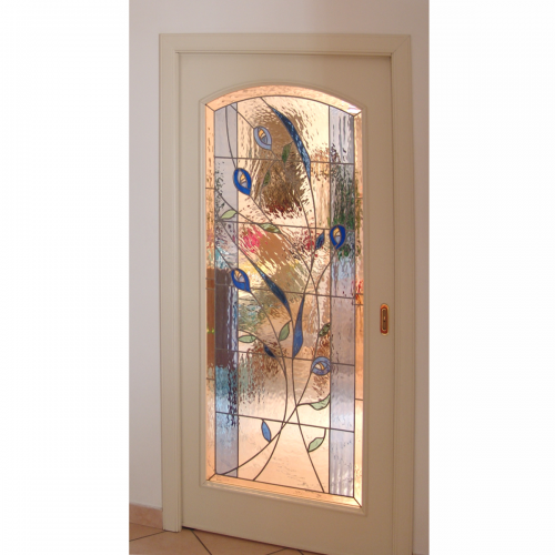 Porta  vetrata scorrevole  " fiori stilizzati "   