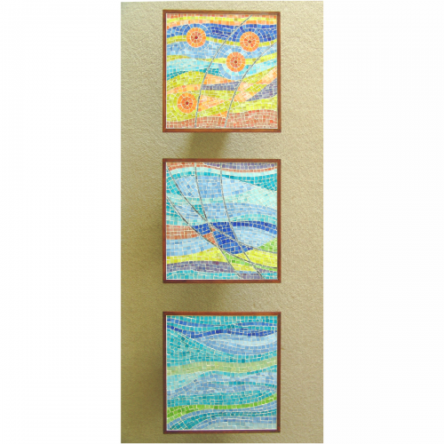 Quadri di mosaico moderni  " sole mare fiori " per porta in vetro