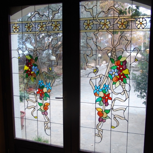 Porta vetrata vista dall'interno " fiori e frutta"