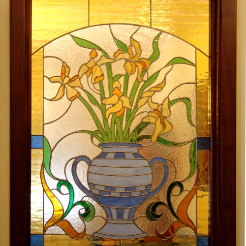 Quadro vetrata ingresso/salone con orchidee in vaso