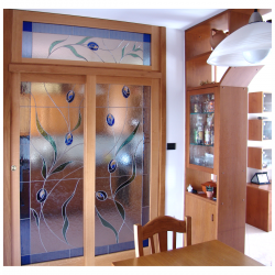 Porta scorrevole con sopraluce, zona pranzo " fiori stilizzati "