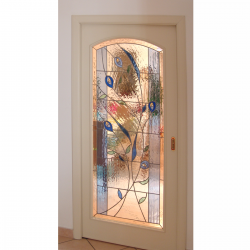Porta  vetrata scorrevole  " fiori stilizzati "   